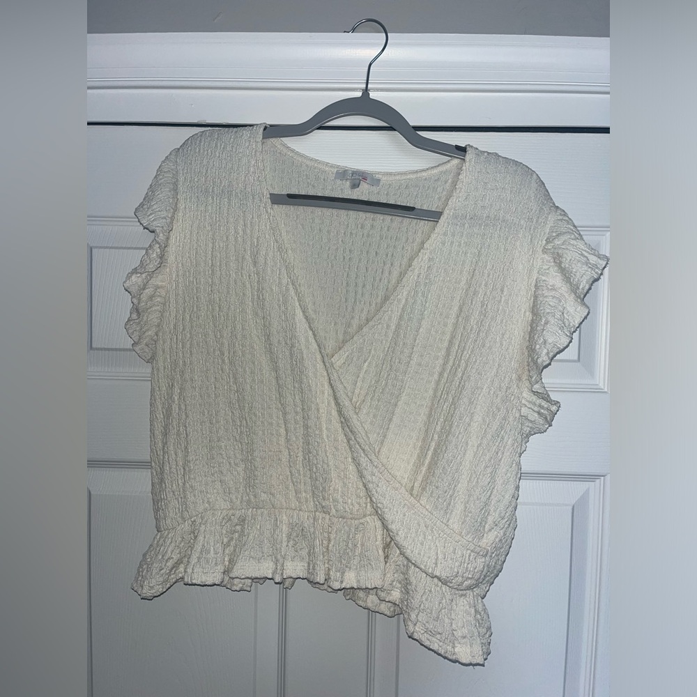 Off-white Wrap Ruffle Top.